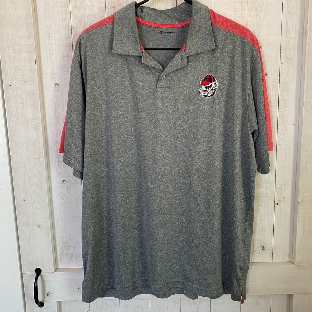 Champion Georgia Bulldogs‎ Mens XL Polo Shirt Heather Grey Red Performance Golf